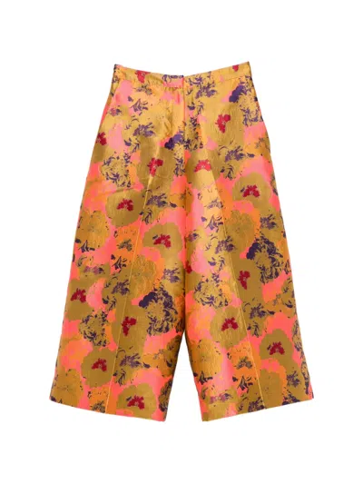 Psophia Floral-jacquard Wide-leg Trousers In Orange