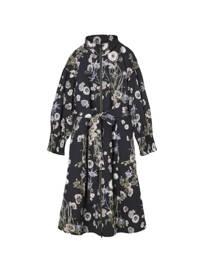 Psophia Floral-print Belted Trench Coat In Black