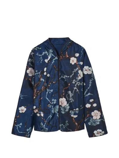Psophia Floral-print Jacquard Jacket In Blue