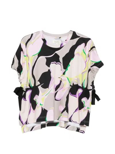 Psophia Floral-print Tie-side Cotton T-shirt In Black