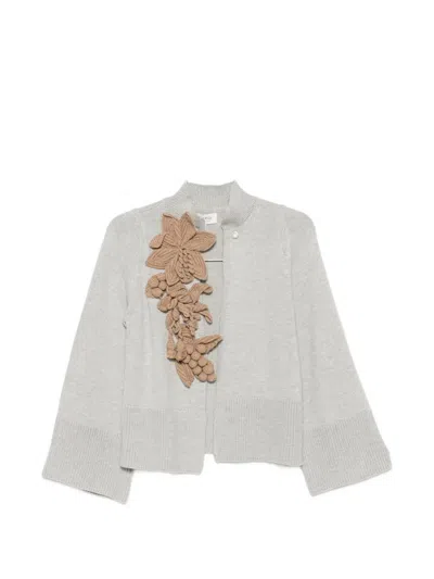 Psophia Flower-appliqué Cardigan In Gray