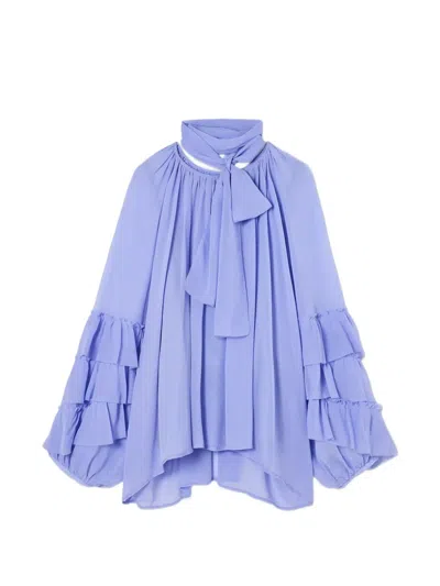 Psophia Georgette Ruffled Silk Blouse In Blue