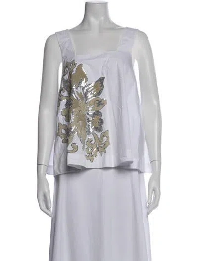 Pre-owned Psophia Graphic Print Square Neckline Top In White