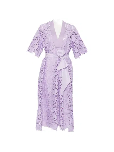 Psophia Guipure-lace Belted Midi Dress In Purple