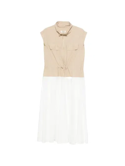 Psophia Half-zip Two-tone Midi Dress In Neutral