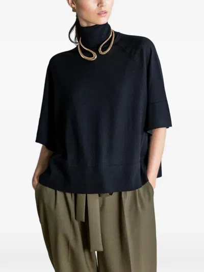 Psophia High-neck Poncho Sweater In Black