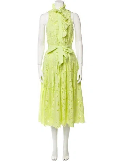 Pre-owned Psophia Lace Pattern Midi Length Dress In Green