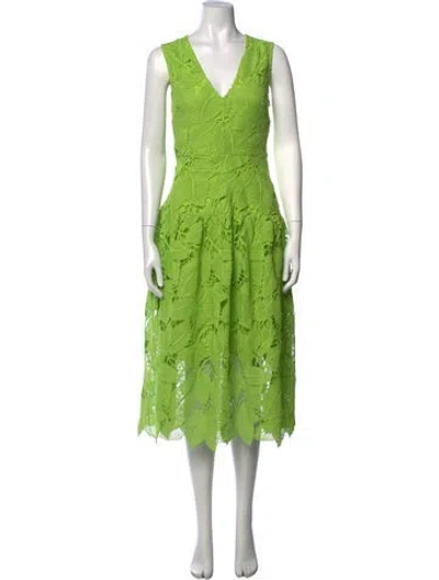 Pre-owned Psophia Lace Pattern Midi Length Dress In Green