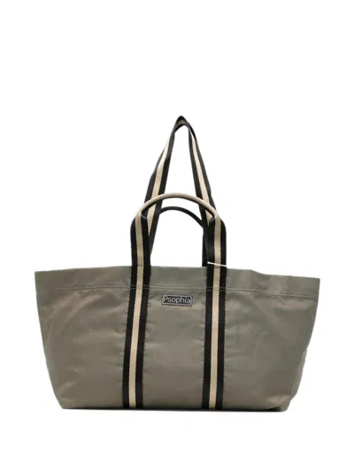 Psophia Logo-patch Striped-strap Tote Bag In Green