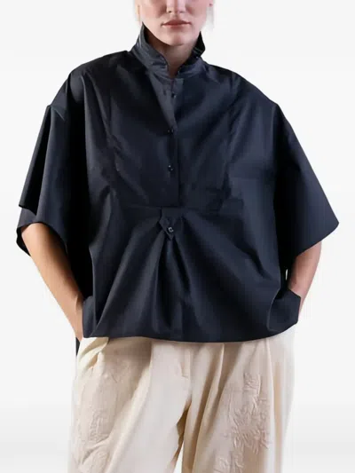 Psophia Mandarin-collar Buttoned Shirt In Blue