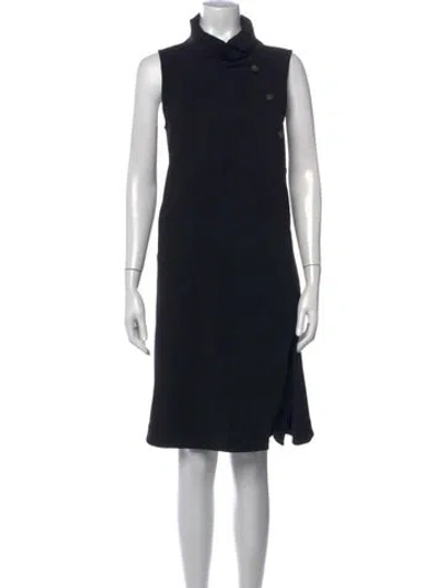 Pre-owned Psophia Mock Neck Knee-length Dress In Black