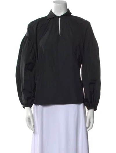 Pre-owned Psophia Mock Neck Long Sleeve Blouse In Black