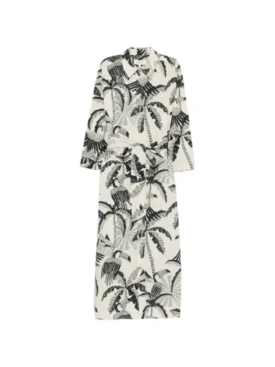 Psophia Palm-tree Pattern Midi Dress In Neutral