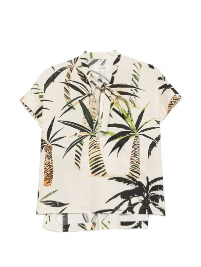 Psophia Palm Tree-print Bow-detail Shirt In Neutral