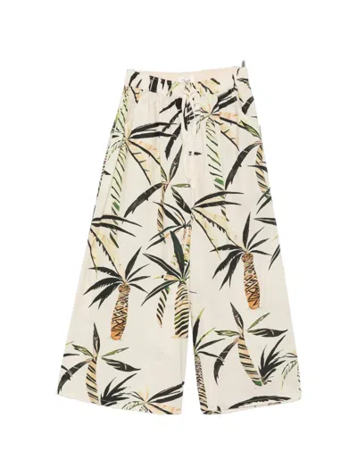 Psophia Palm Tree-print Drawstring Trousers In Neutral