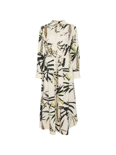 Psophia Palm-print Belted Midi Shirt Dress In Gray