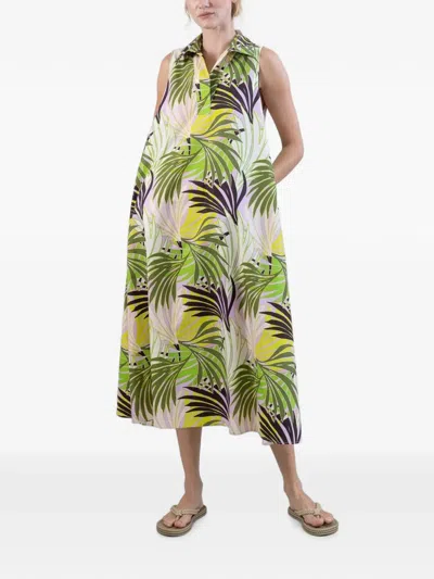 Psophia Palm-print Cotton Midi Dress In Multi