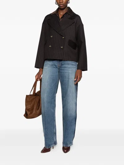 Psophia Pinstriped Double-breasted Blazer In Brown