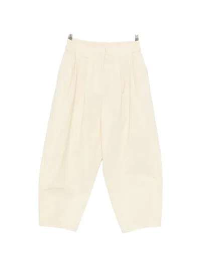 Psophia Pleated Elasticated-waistband Cotton Trousers In Neutral