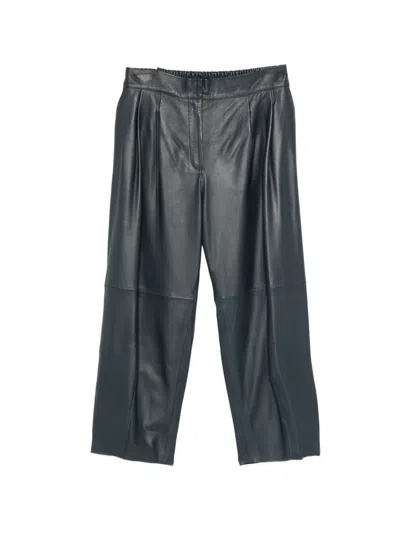 Psophia Pleated Leather Trousers In Black