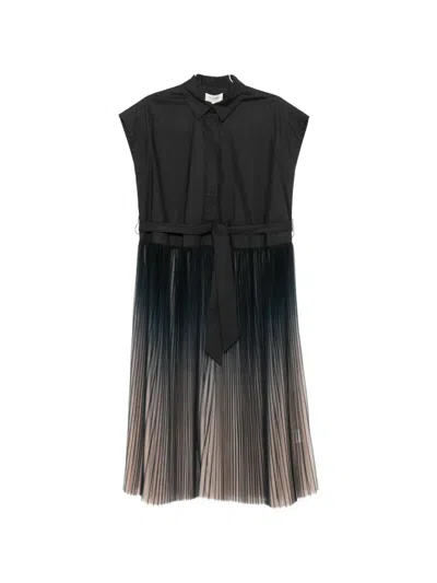 Psophia Pleated Ombré-effect Sleeveless Midi Dress In Black