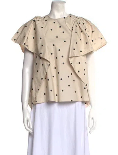 Pre-owned Psophia Polka Dot Print Mock Neck Button-up Top W/ Tags In Neutral