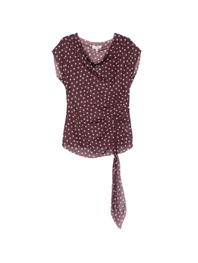 Psophia Polka-dot Draped Top In Brown