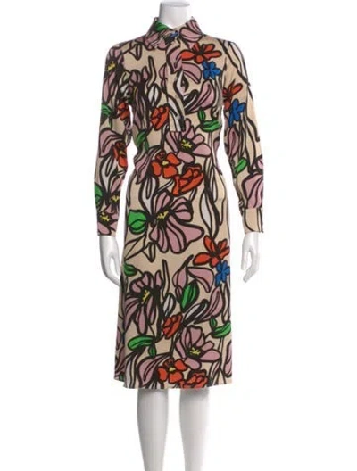 Pre-owned Psophia Printed Midi Length Dress In Multi