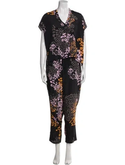 Pre-owned Psophia Printed Ruffle Embellishment Short Set In Black