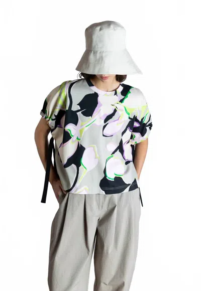 Psophia Printed Top With Side Ties In Oyster In Multi