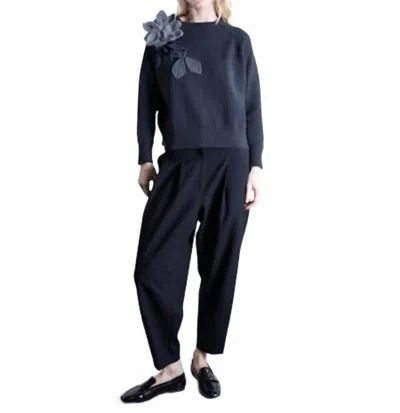 Psophia Pullover Sweater With Flowers In Caviar In Blue