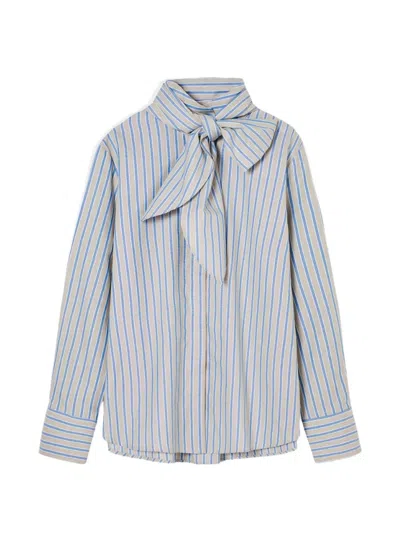 Psophia Pussy-bow Striped Shirt In Blue