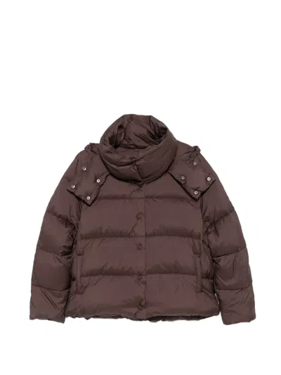 Psophia Quilted Hooded Coat In Burgundy