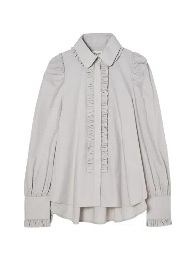 Psophia Rhinestone-embellished Ruffled Shirt In Gray