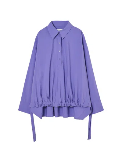 Psophia Ruffled Asymmetric-hem Polo In Purple
