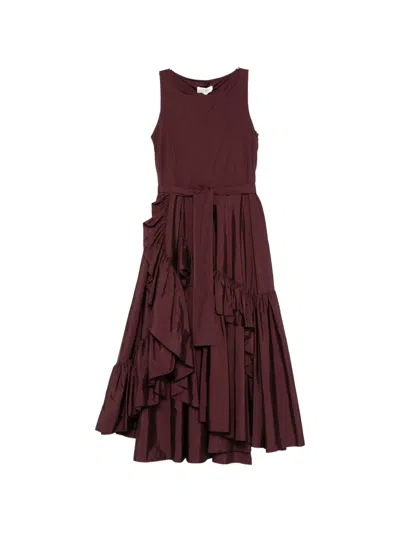 Psophia Ruffled Belted Midi Dress In Brown