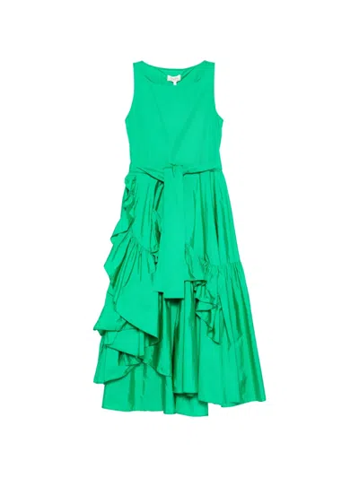 Psophia Ruffled Belted Midi Dress In Green
