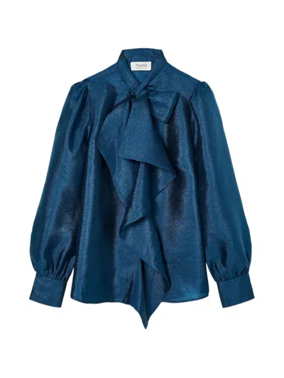 Psophia Ruffled Bow-detail Blouse In Blue