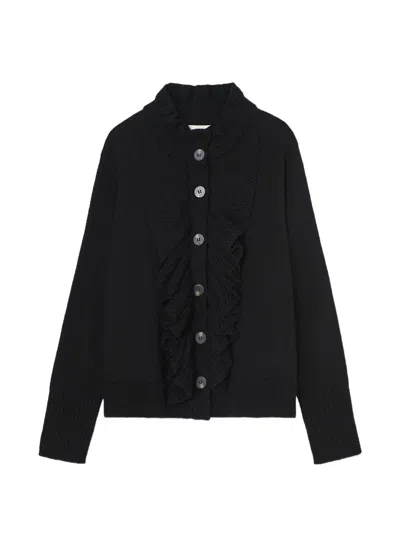 Psophia Ruffled Button-up Coat In Black