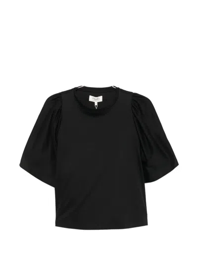 Psophia Ruffled Cape-sleeve Cotton T-shirt In Black