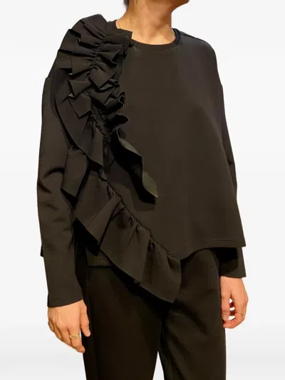Psophia Ruffled Long-sleeve Blouse In Black