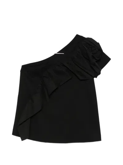 Psophia Ruffled One-shoulder Top In Black