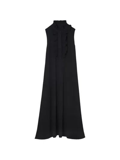 Psophia Ruffled Pleated-trim Midi Dress In Black