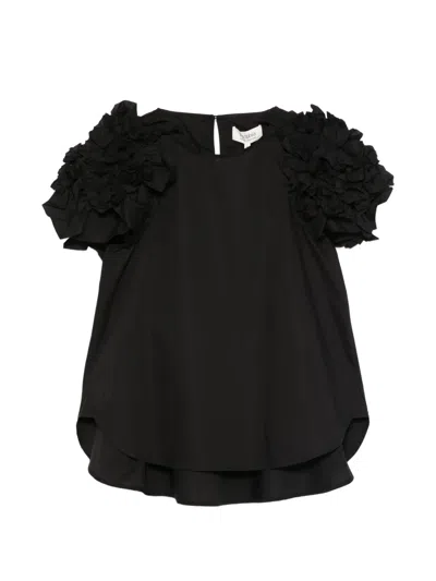 Psophia Ruffled Short-sleeve Top In Black