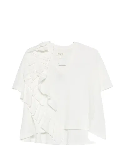 Psophia Ruffled V-neck T-shirt In White