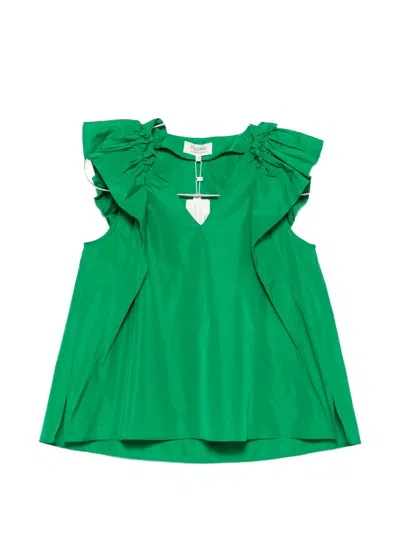 Psophia Ruffled V-neck Blouse In Green