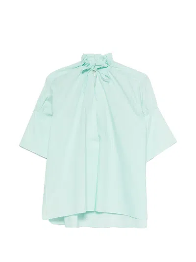 Psophia Ruffled-collar Short-sleeve Shirt In Green