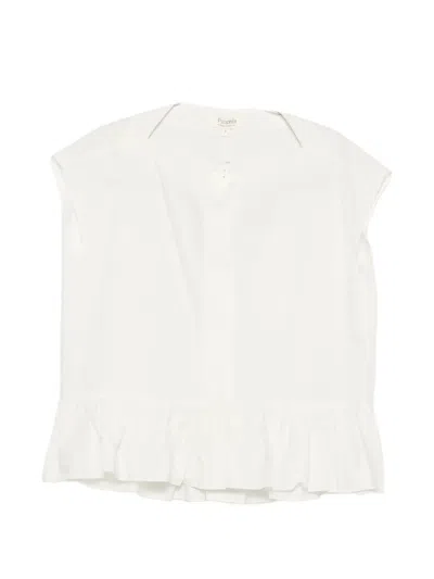 Psophia Ruffled-hem V-neck Cotton Blouse In White
