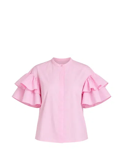 Psophia Ruffled-sleeve Poplin Shirt In Pink