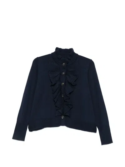 Psophia Ruffled-trim Cardigan In Blue